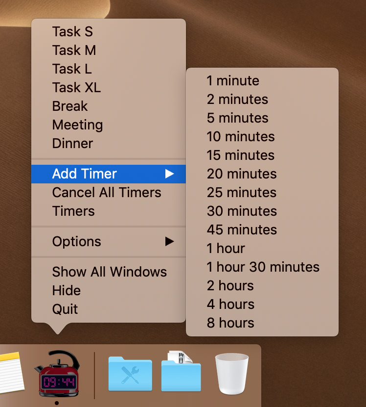 Mac OS Shortcuts for timer creation