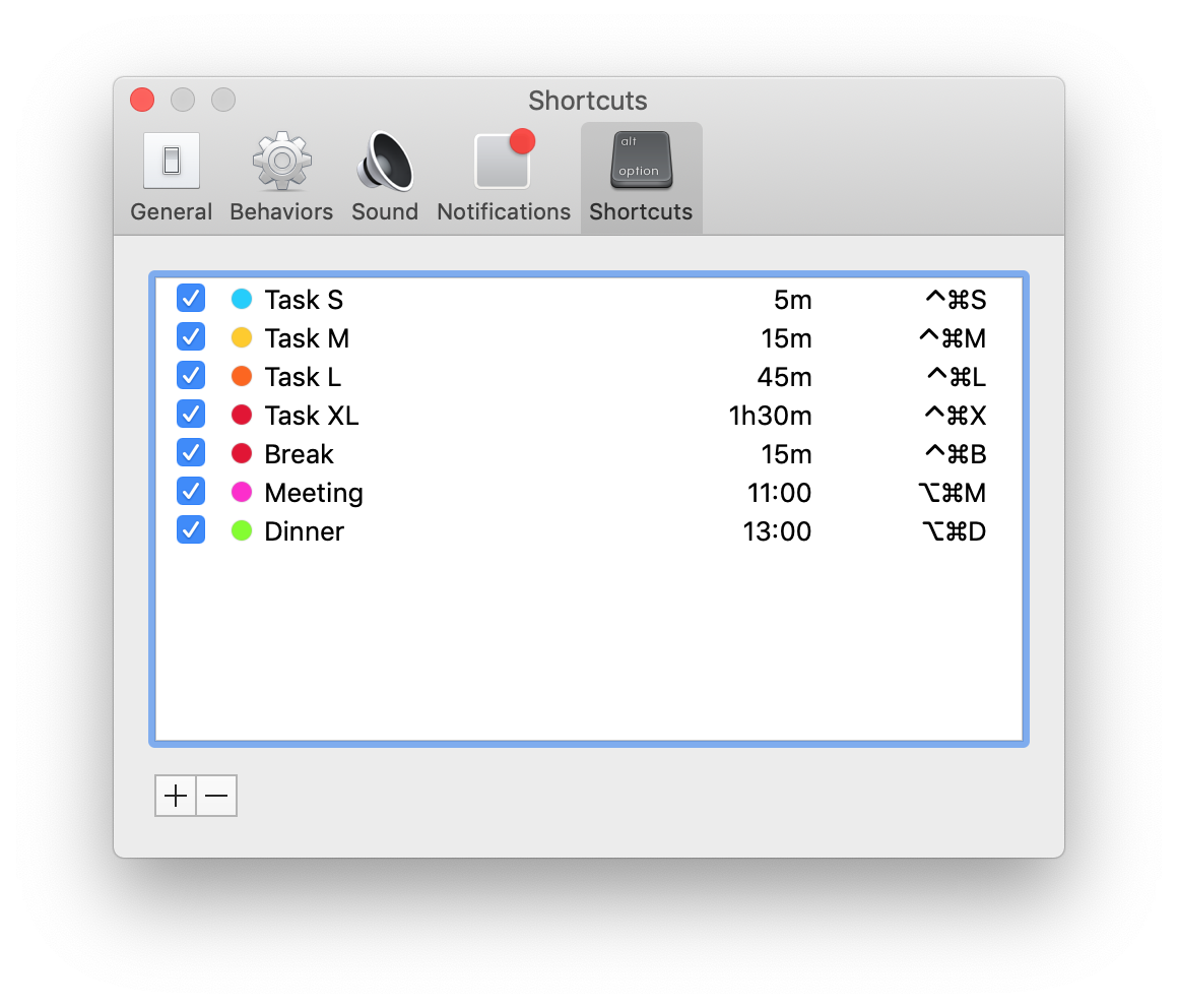 Mac OS timer creation from context menu