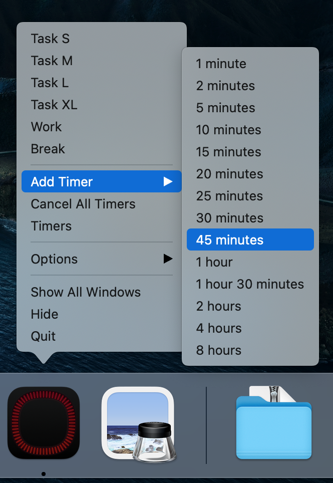 Mac OS Shortcuts for timer creation